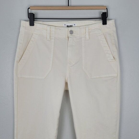 Paige Mayslie Jogger Ankle Zip Stretch Pants Quartz Sand Ivory Size 27 - Picture 3 of 12